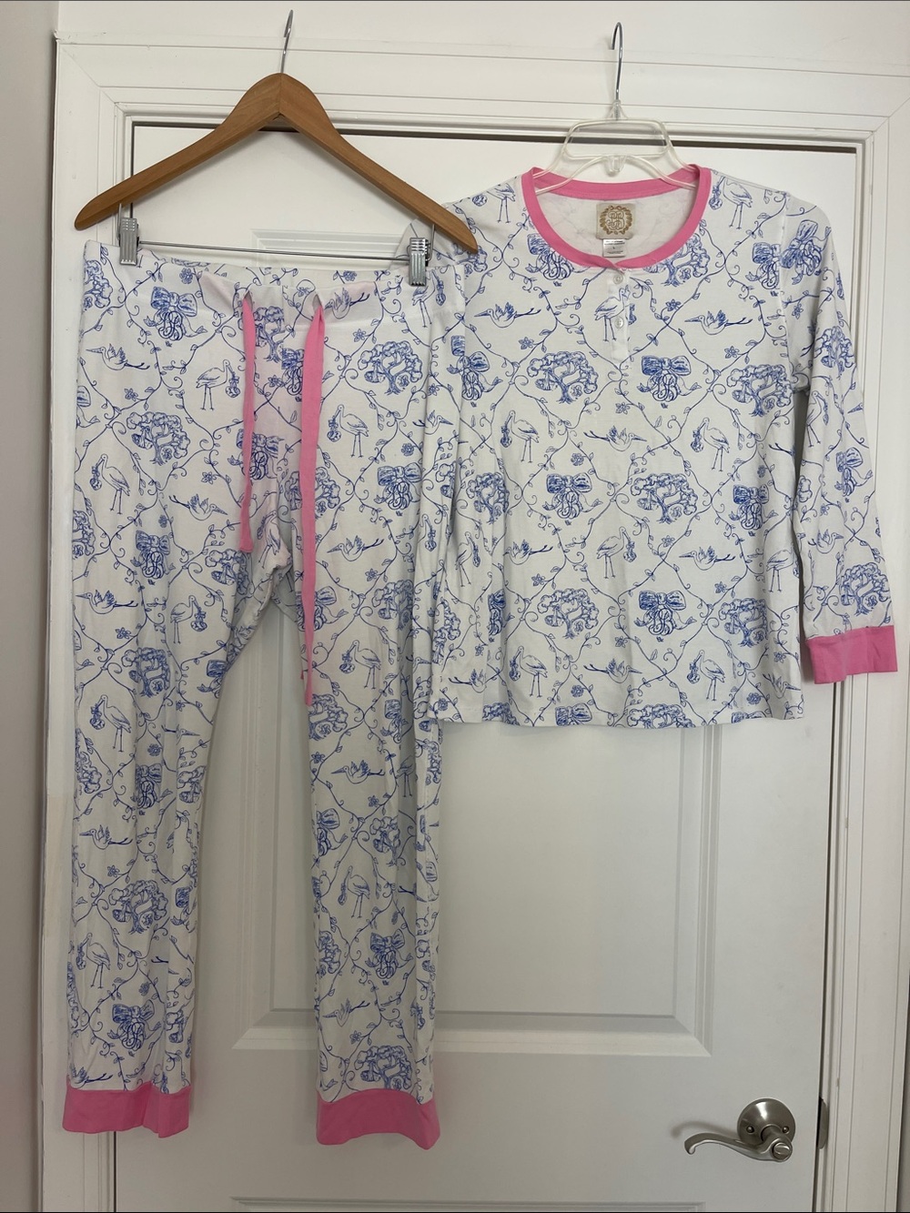 The Beaufort Bonnet Company Toile Pajamas Baby Tree Bow Stork Pattern Large